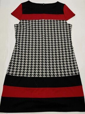 Tiana B. Color Block Houndstooth Pattern Shift Dress Size Large Red, Black, Gray
